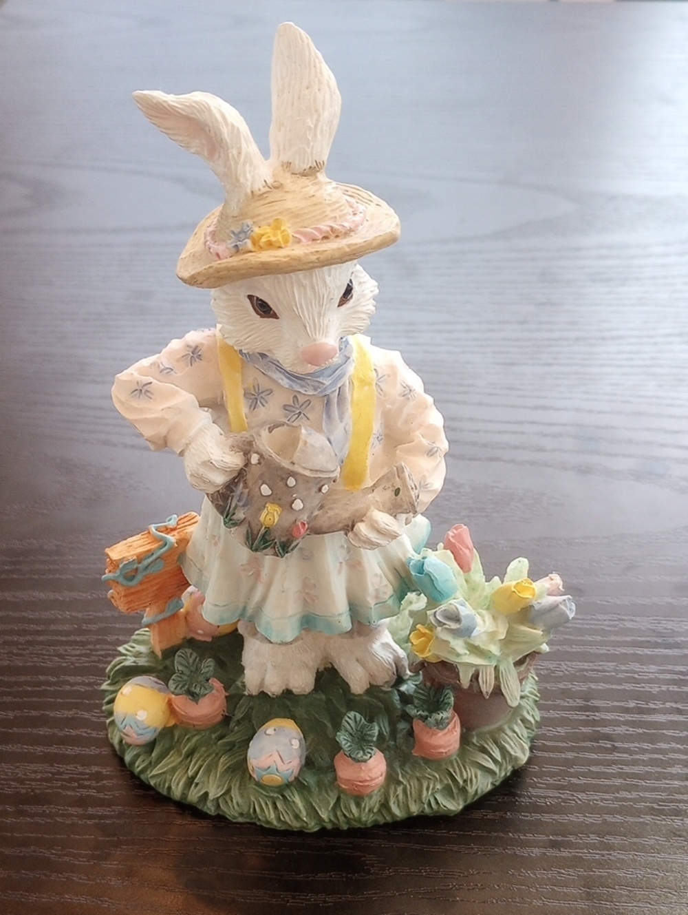 Vintage Bunny Rabbit Ceramic Figurine with Watering Can Pastel Decor